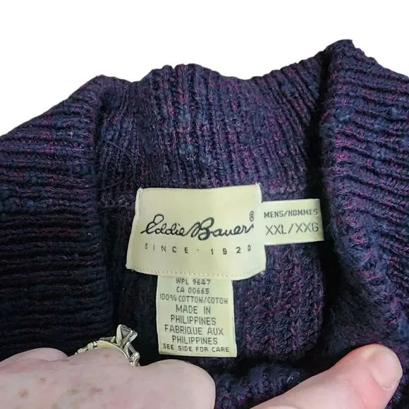 Vintage Mens Eddie Bauer Sweater XXL Henley Birdseye Chunky Heavy Blue Purple - Picture 3 of 5